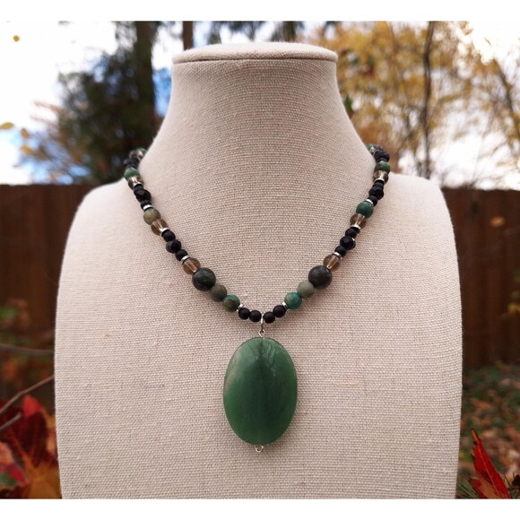 Gemstone Beaded Pendant Necklace | Bohemian Goth Necklace | Whimsigoth - Picture 1 of 9